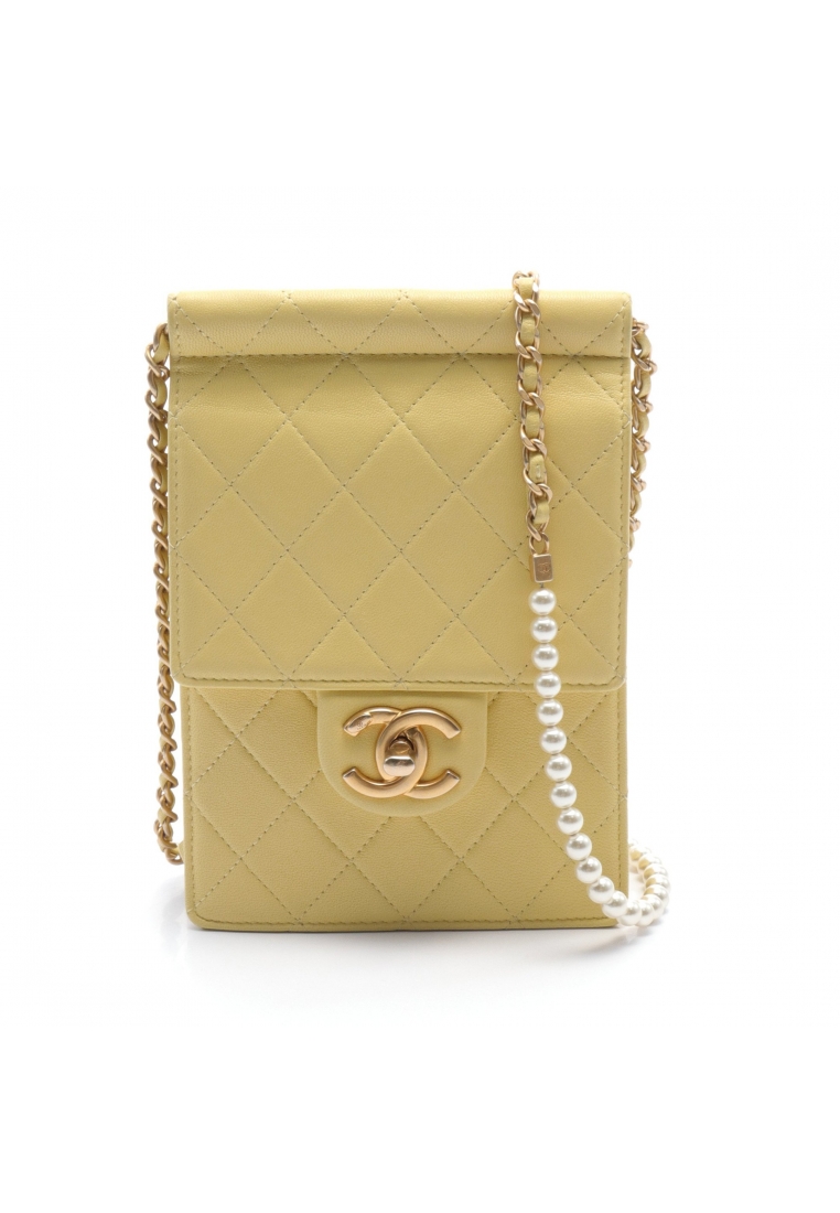 CHANEL 二奢 Pre-loved Chanel matelasse chain shoulder bag leather yellow gold hardware