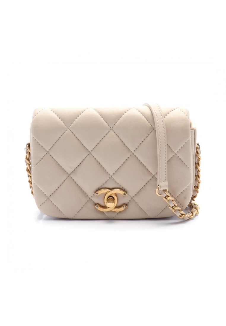 CHANEL 二奢 Pre-loved Chanel matelasse chain shoulder bag leather ivory gold hardware