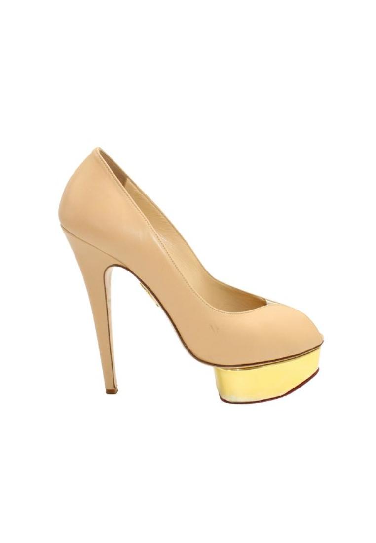 Charlotte Olympia Pre-Loved CHARLOTTE OLYMPIA Beige/Light Brown Heels with Golden Metallic Platforms