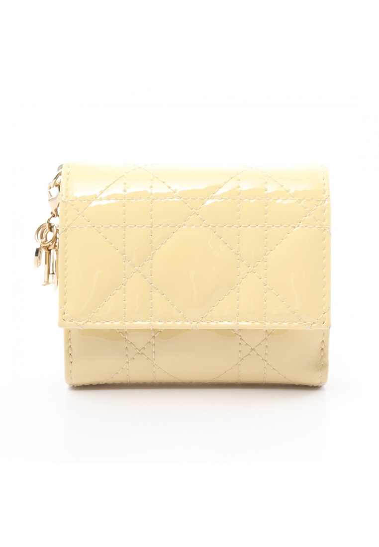 二奢 Pre-loved Christian Dior lady dior Canage trifold wallet Patent leather Light yellow