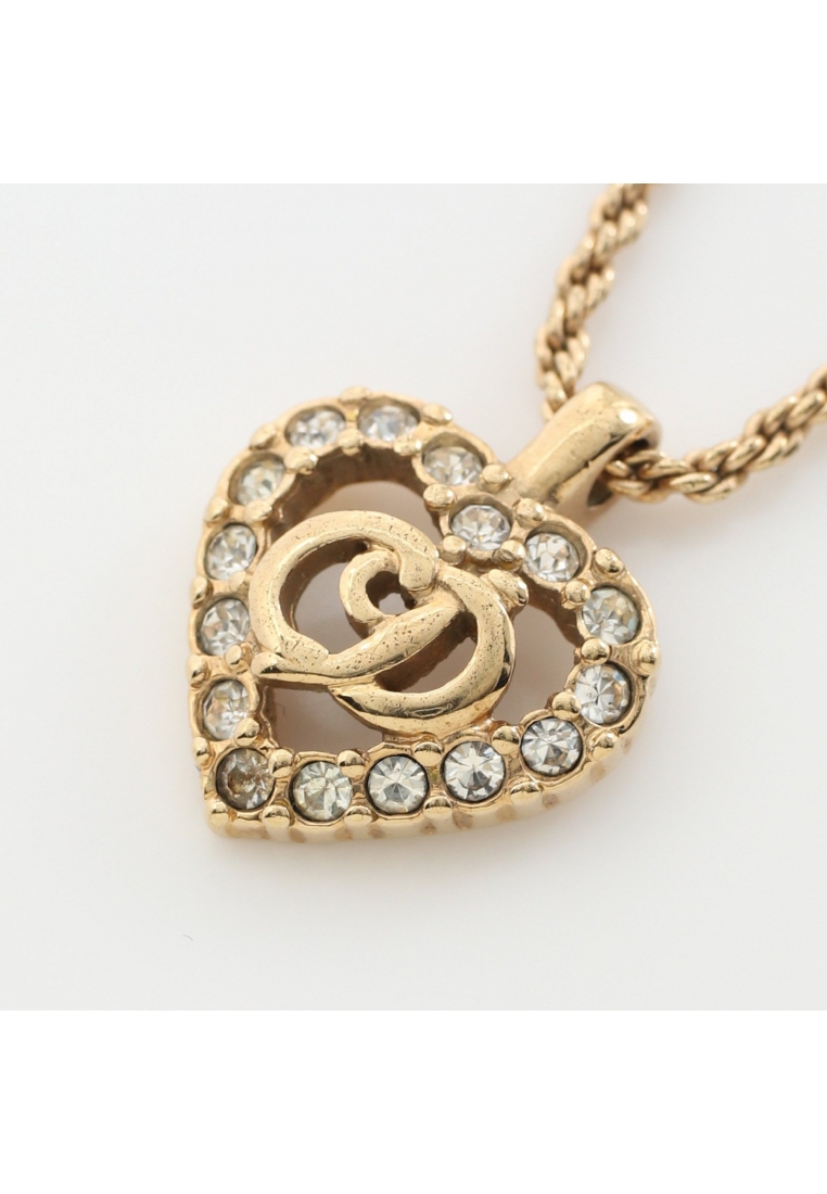 二奢 Pre-loved Christian Dior CD logo necklace heart GP Rhinestone gold clear