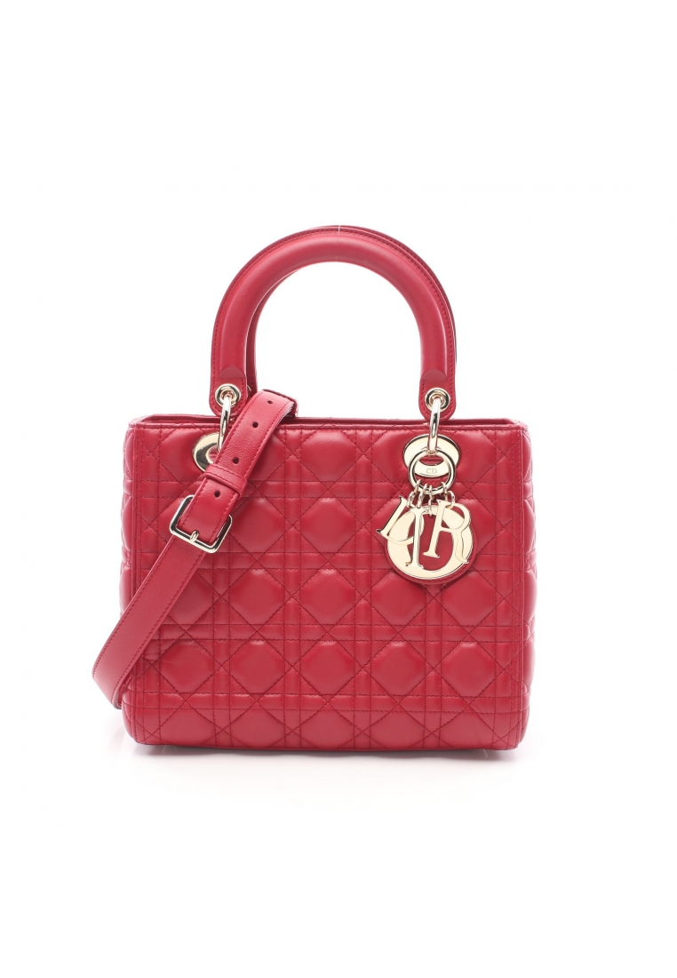 二奢 Pre-loved Christian Dior lady dior Canage Medium Handbag leather Pink red 2WAY