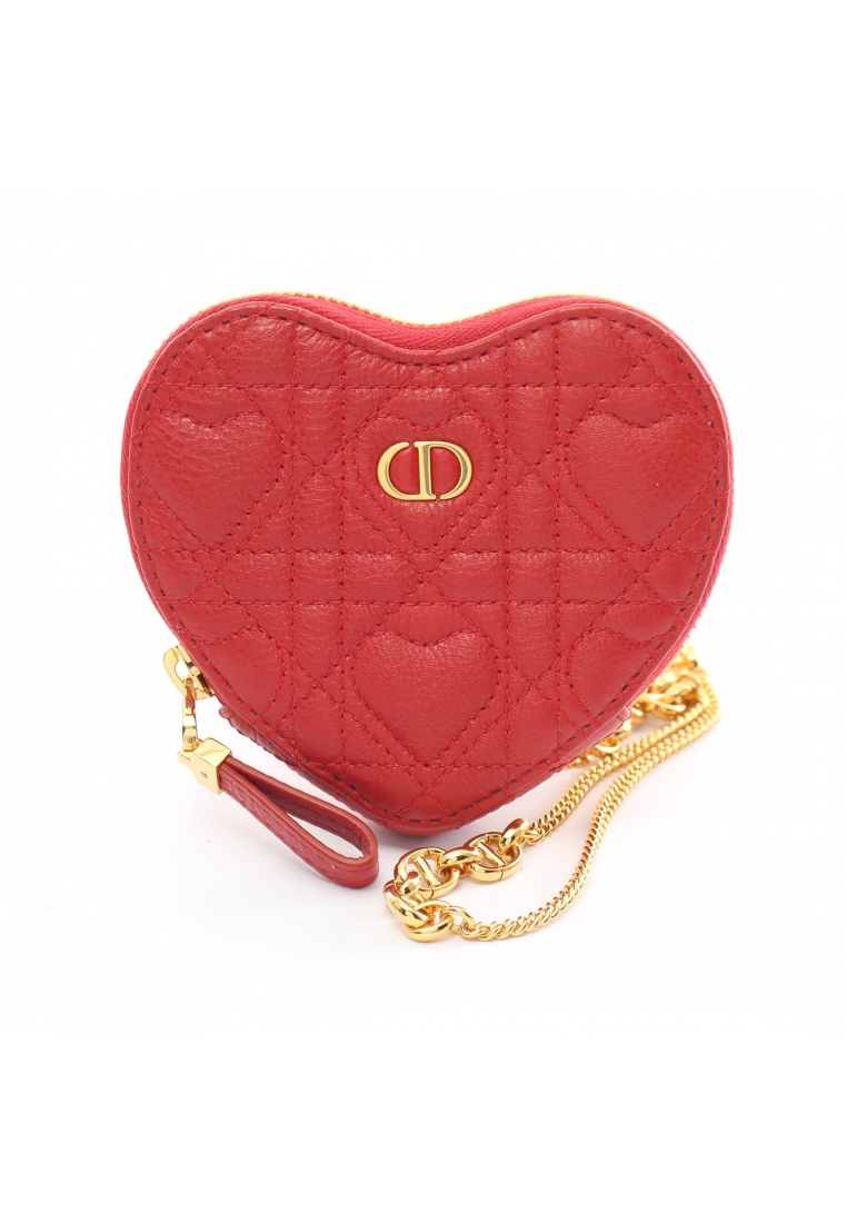二奢 Pre-loved Christian Dior CARO chain heart pouch chain shoulder bag leather Red