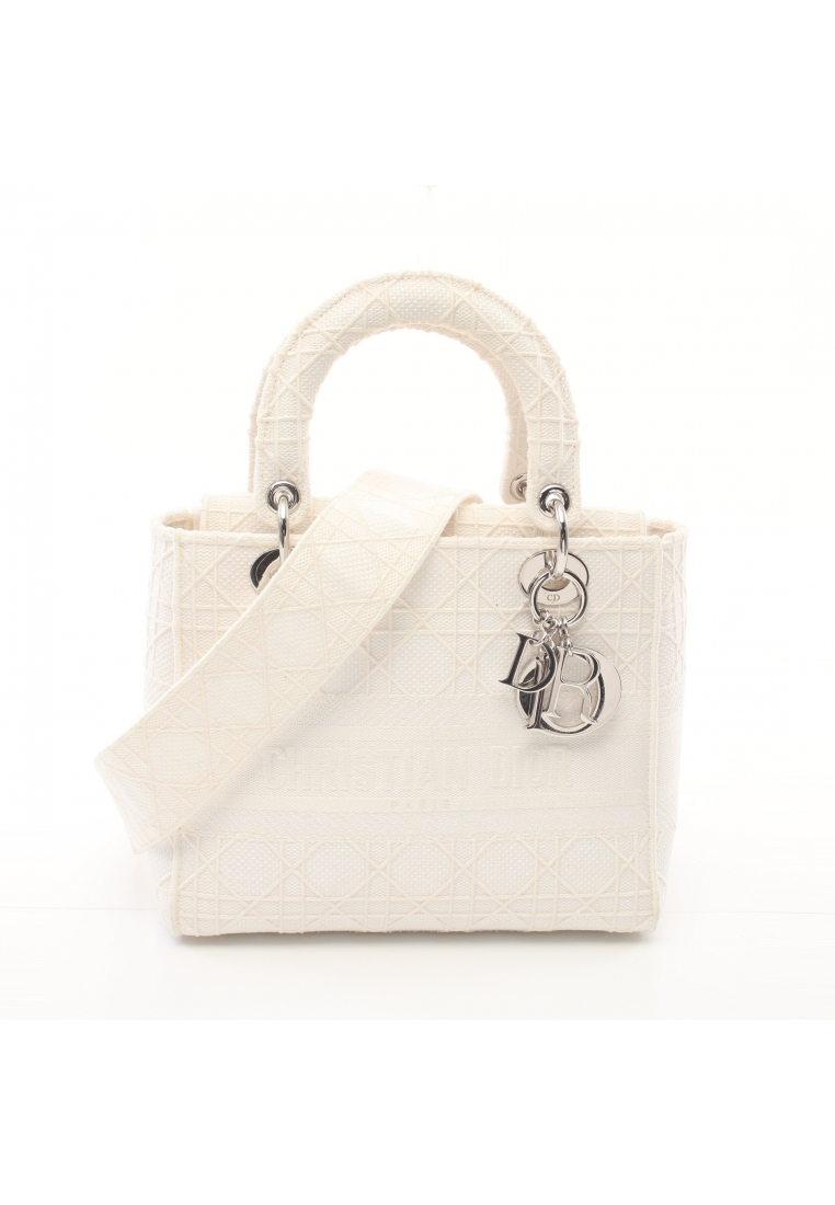 二奢 Pre-loved Christian Dior lady dior Canage Handbag canvas off white 2WAY