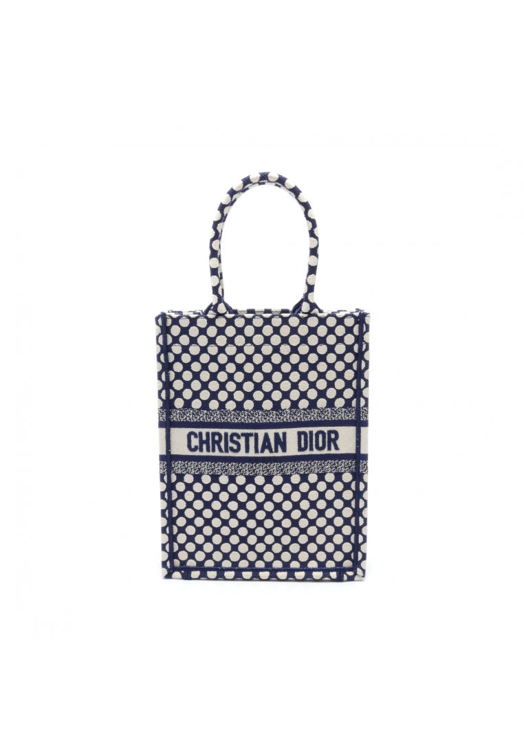 二奢 Pre-loved Christian Dior BOOK TOTE book tote Handbag Dot canvas Navy white