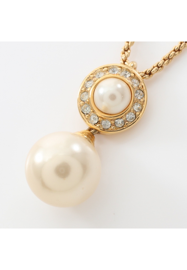 二奢 Pre-loved Christian Dior necklace GP Fake pearl Rhinestone gold off white clear