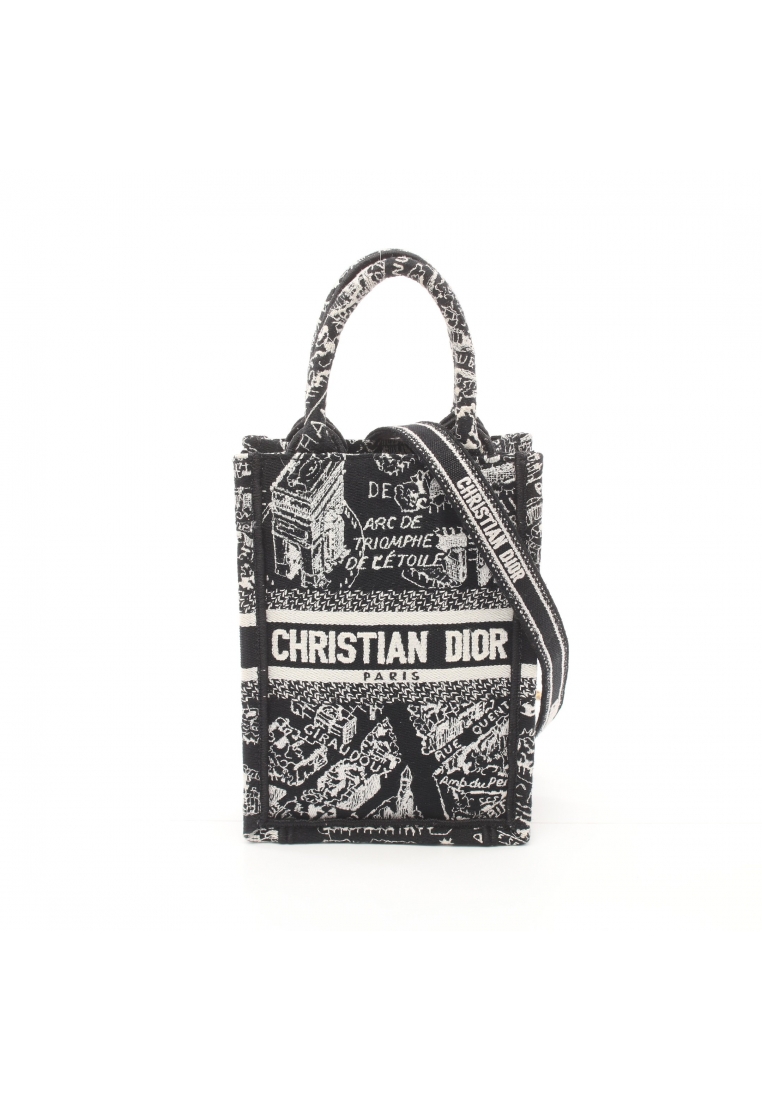 二奢 Pre-loved Christian Dior embroidery mini vertical bag Handbag canvas black white 2WAY