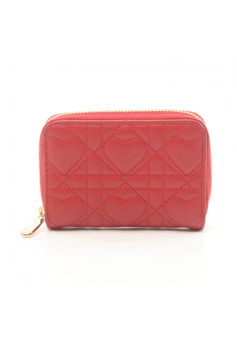 二奢 Pre-loved Christian Dior lady dior round zipper wallet leather Red