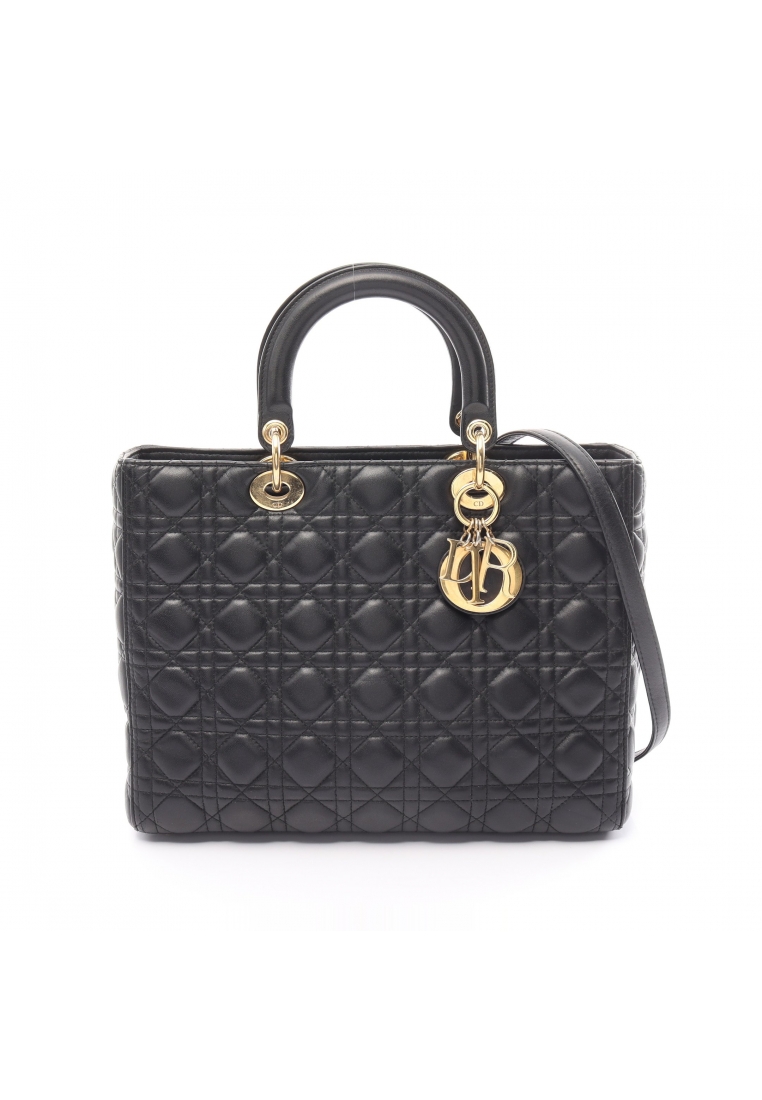 二奢 Pre-loved Christian Dior LADY DIOR lady dior Canage Large Handbag leather black 2WAY