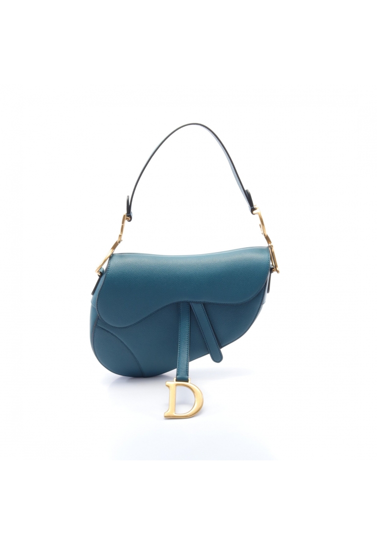 二奢 Pre-loved Christian Dior saddle bag one shoulder bag leather Blue green