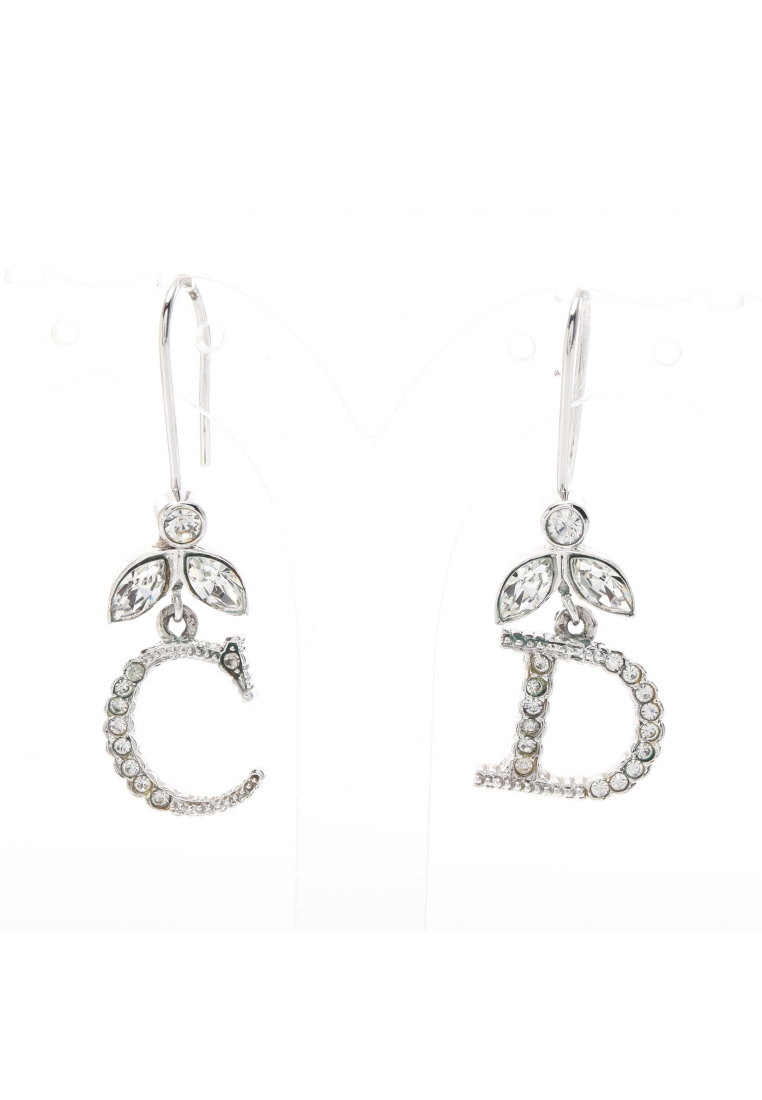 二奢 Pre-loved Christian Dior CD logo earrings Rhinestone Silver clear