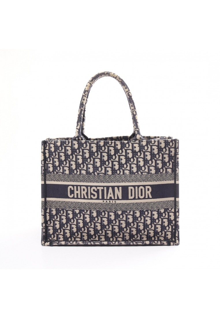 二奢 Pre-loved Christian Dior BOOK TOTE book tote Medium Handbag tote bag canvas off white Navy