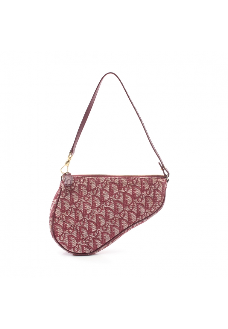 二奢 Pre-loved Christian Dior saddle bag Trotter Handbag canvas leather Bordeaux