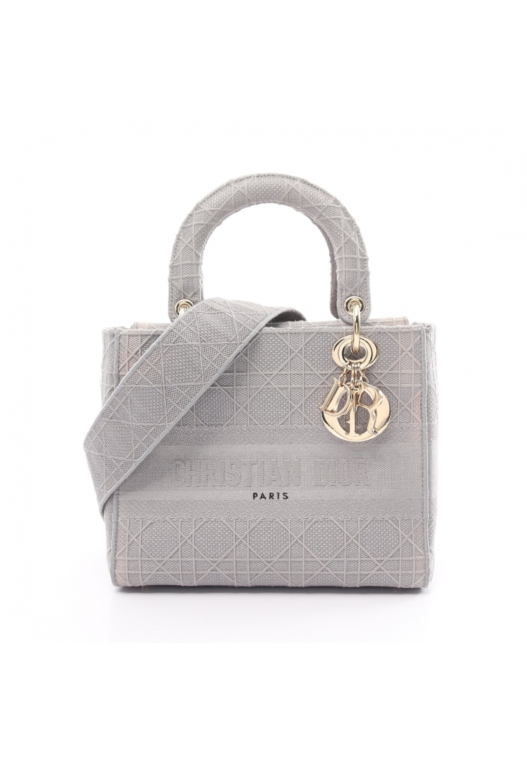 二奢 Pre-loved Christian Dior LADY D-LITE medium bag Handbag canvas gray 2WAY