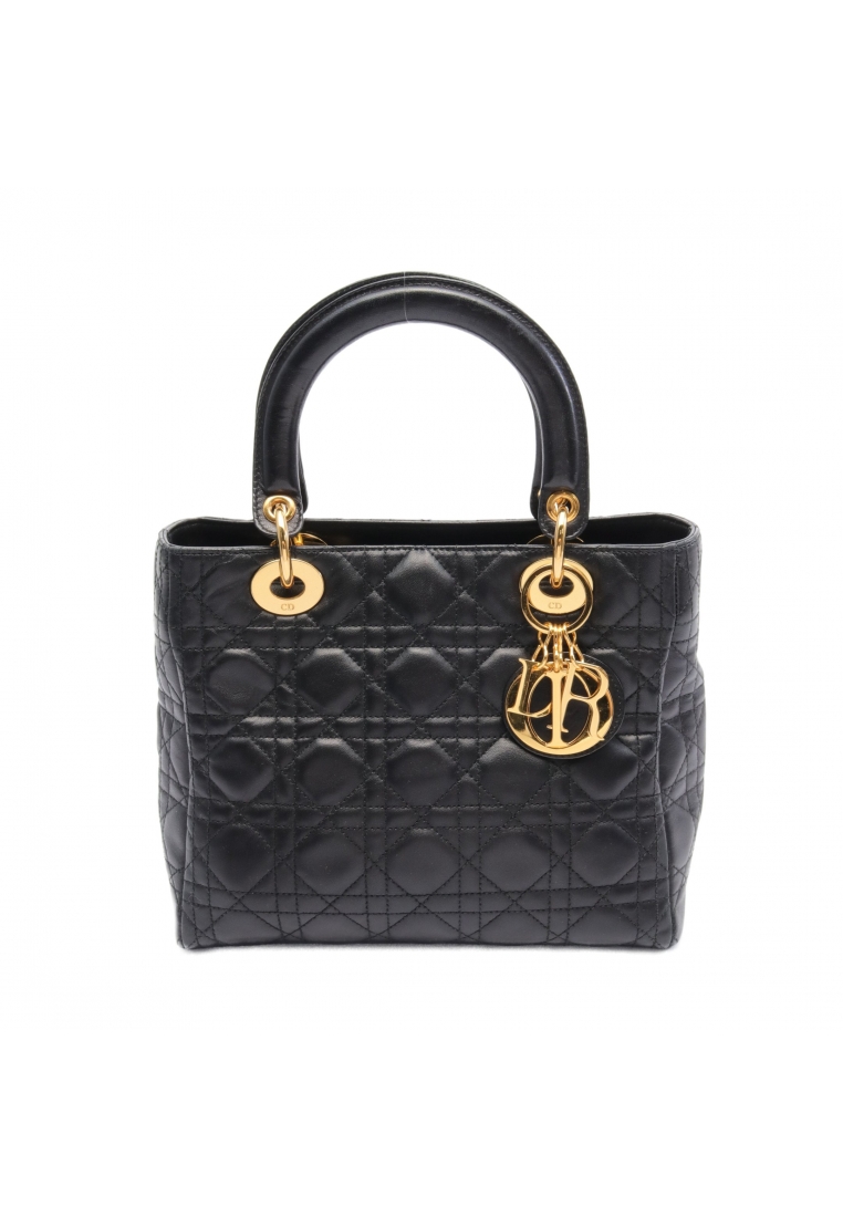 二奢 Pre-loved Christian Dior LADY DIOR lady dior Canage Medium Handbag leather black