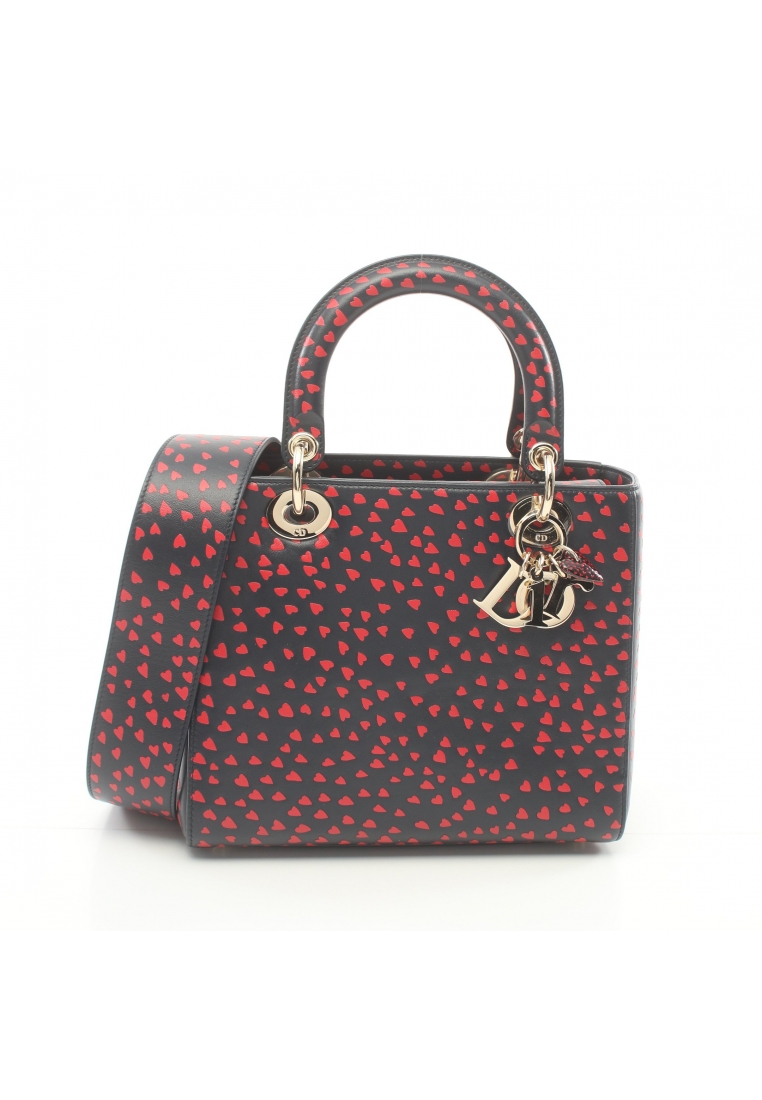 二奢 Pre-loved Christian Dior lady dior Handbag heart leather Dark navy Red 2WAY