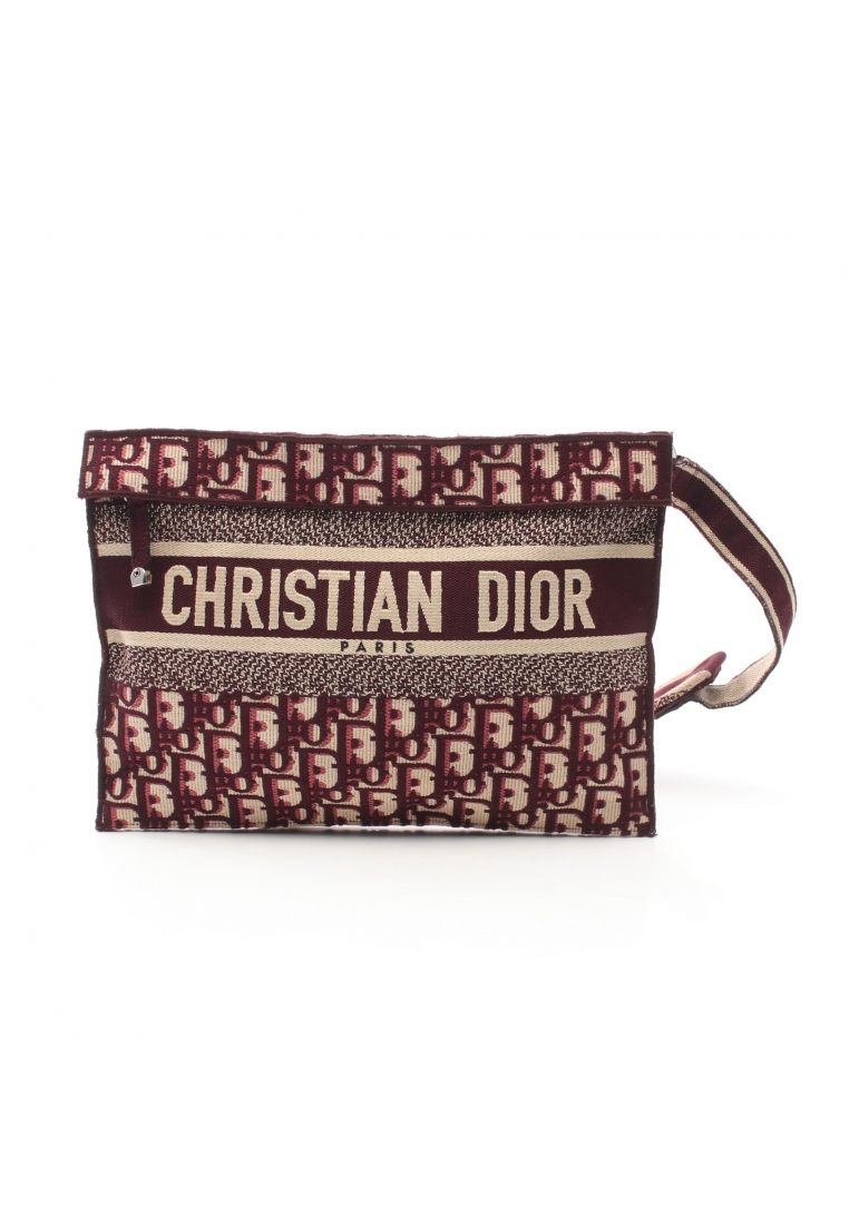 二奢 Pre-loved Christian Dior oblique jacquard waist bag body bag canvas beige Bordeaux