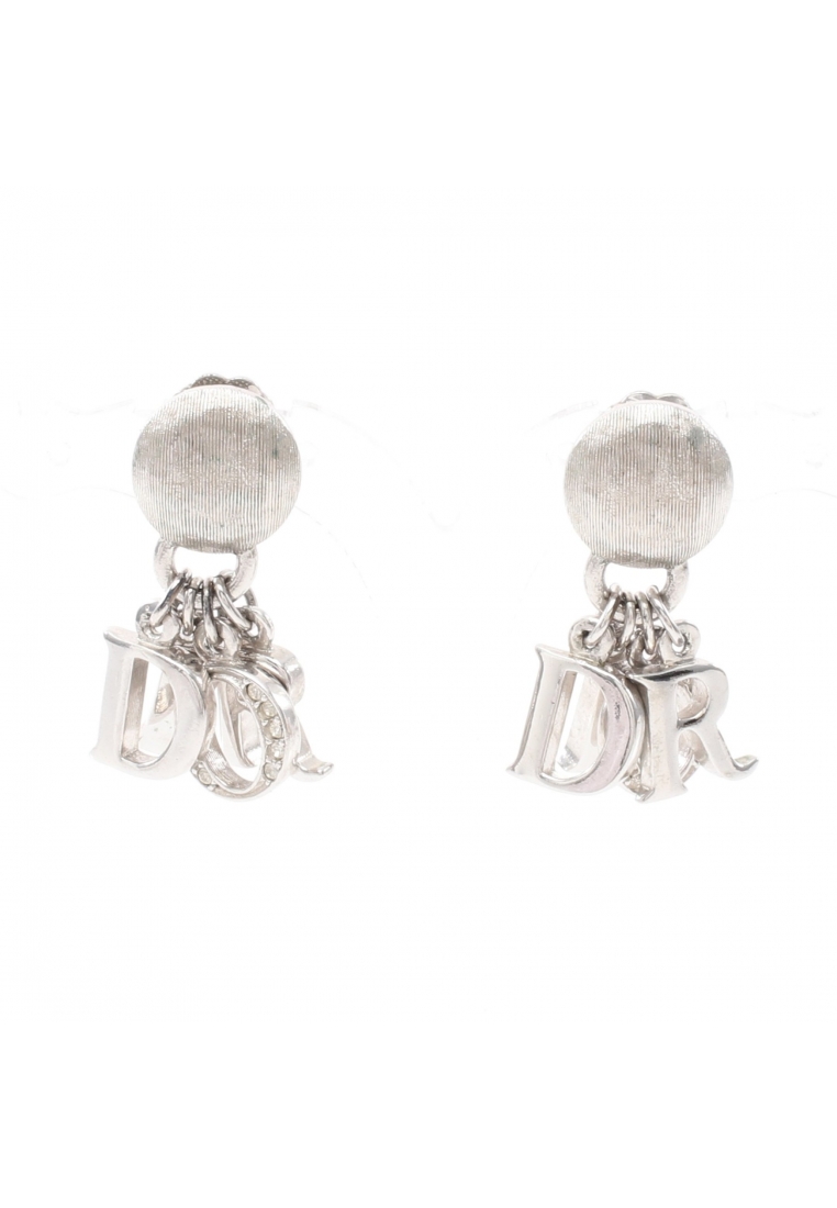 二奢 Pre-loved Christian Dior logo swing earrings Rhinestone Silver clear