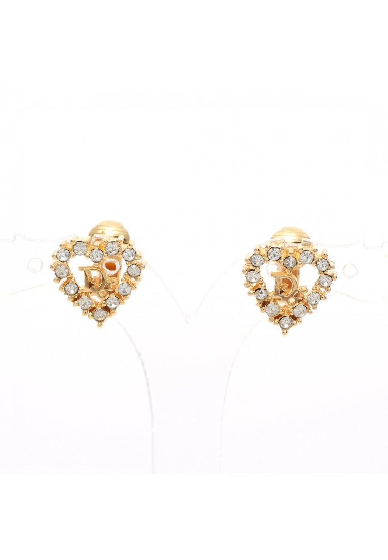 二奢 Pre-loved Christian Dior Dior logo heart earrings GP Rhinestone gold clear
