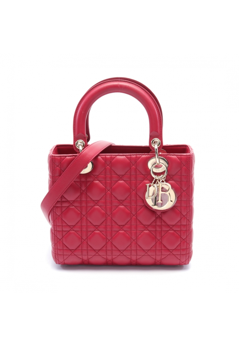 二奢 Pre-loved Christian Dior lady dior Medium Handbag leather Red 2WAY