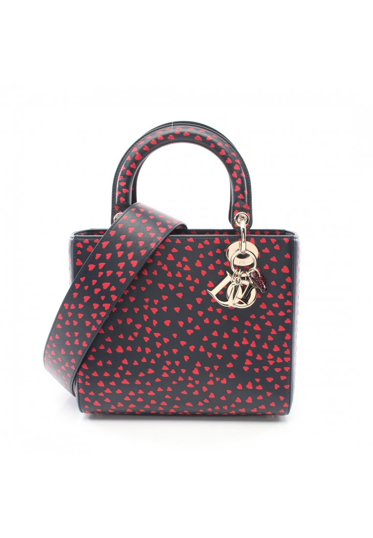 二奢 Pre-loved Christian Dior lady dior Handbag heart leather Navy Red 2WAY