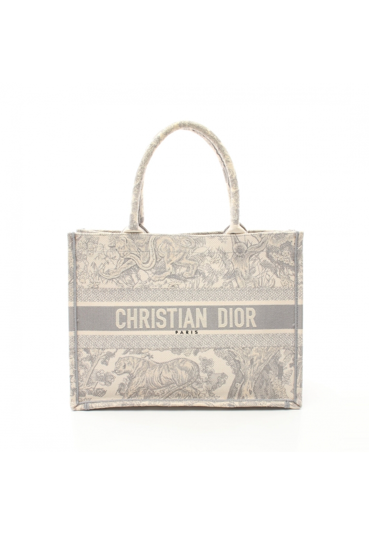 二奢 Pre-loved Christian Dior BOOK TOTE book tote Medium Handbag tote bag canvas Light gray off white