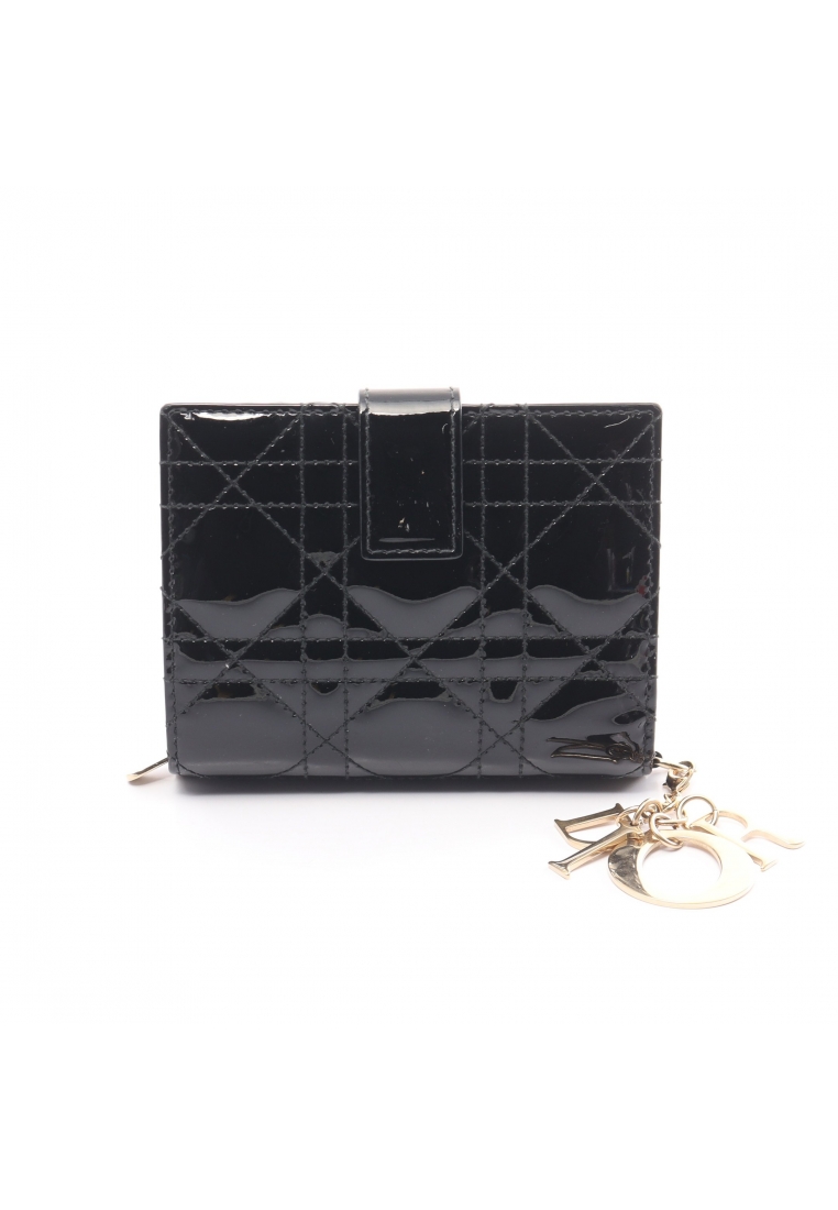 二奢 Pre-loved Christian Dior lady dior Canage Bi-fold wallet Patent leather black