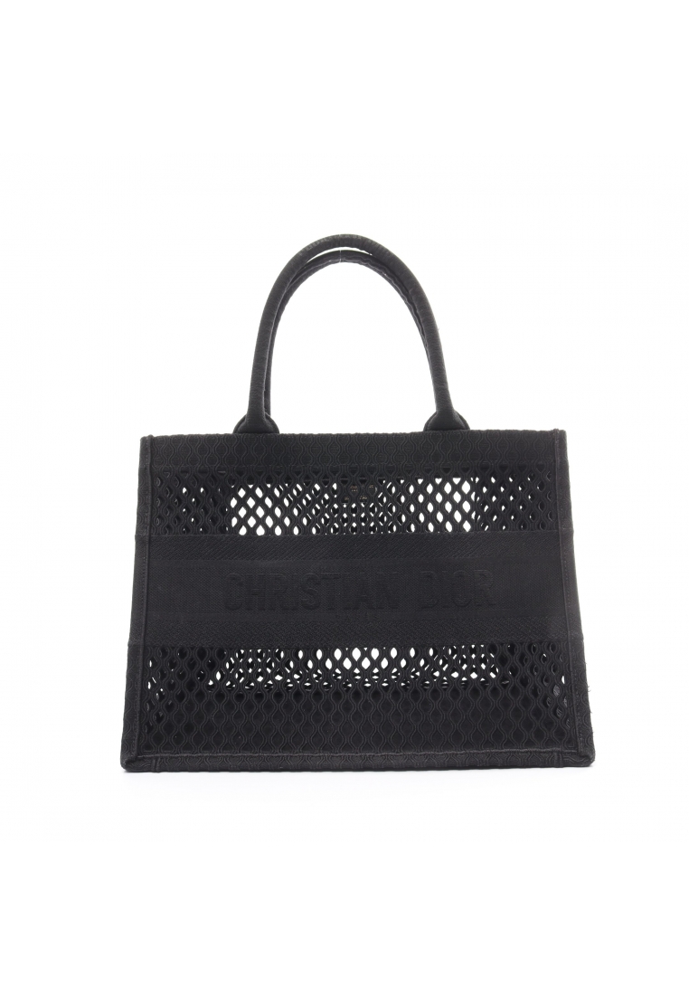 二奢 Pre-loved Christian Dior book tote mesh Handbag tote bag canvas black