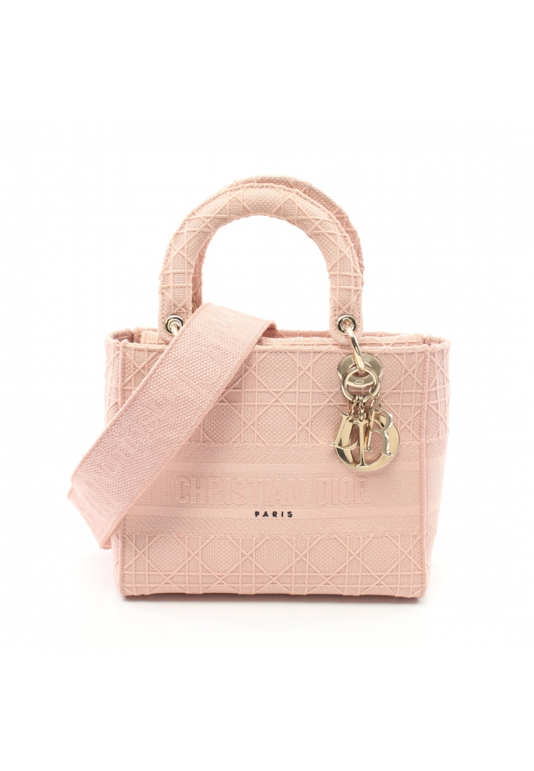二奢 Pre-loved Christian Dior LADY D-LITE medium bag Handbag canvas pink