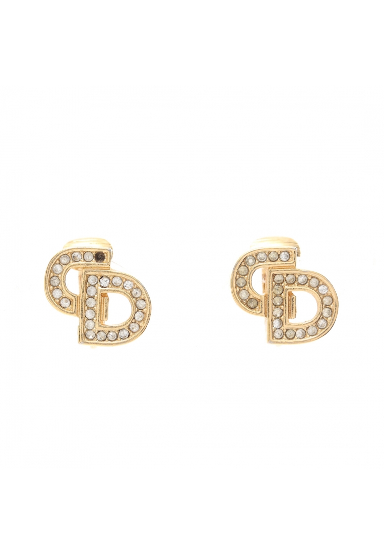 二奢 Pre-loved Christian Dior CD logo earrings GP Rhinestone gold clear