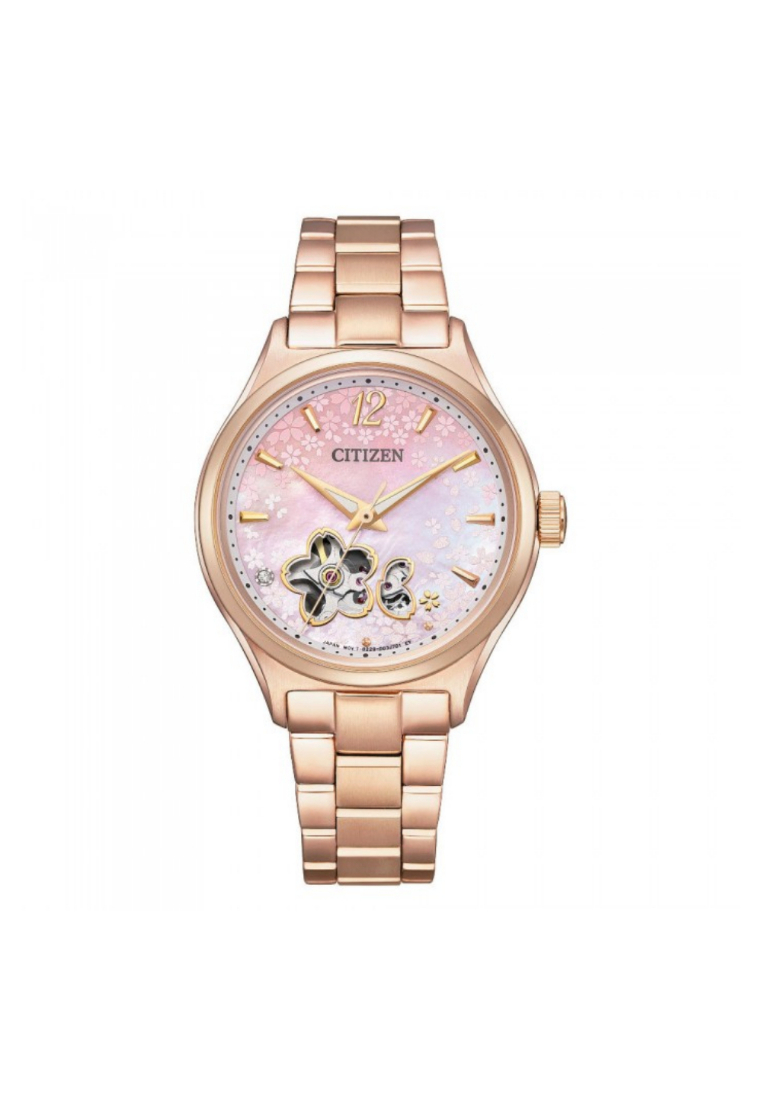 Citizen Automatic Pink Dial Rose Gold Stainless Steel Women Watch PC1017-61Y