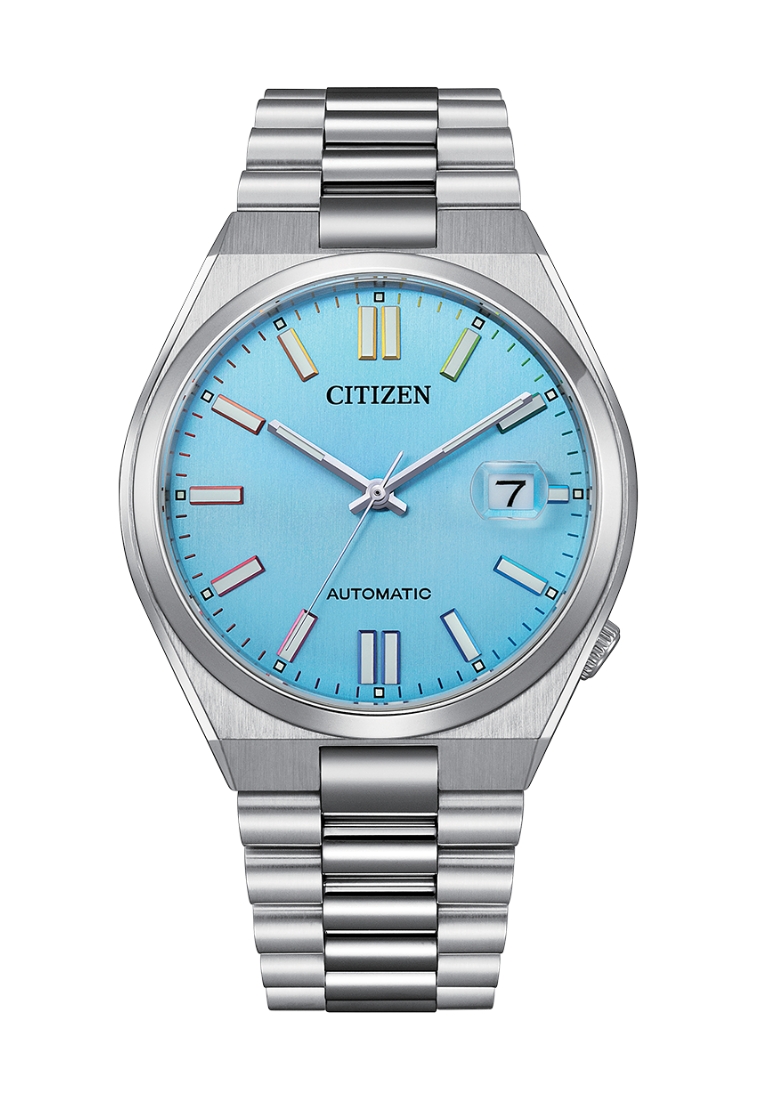 Citizen 西鉄城 TSUYOSA 系列淺藍色錶盤不銹鋼錶帶自動機械商務男士腕錶 NJ0151-53L