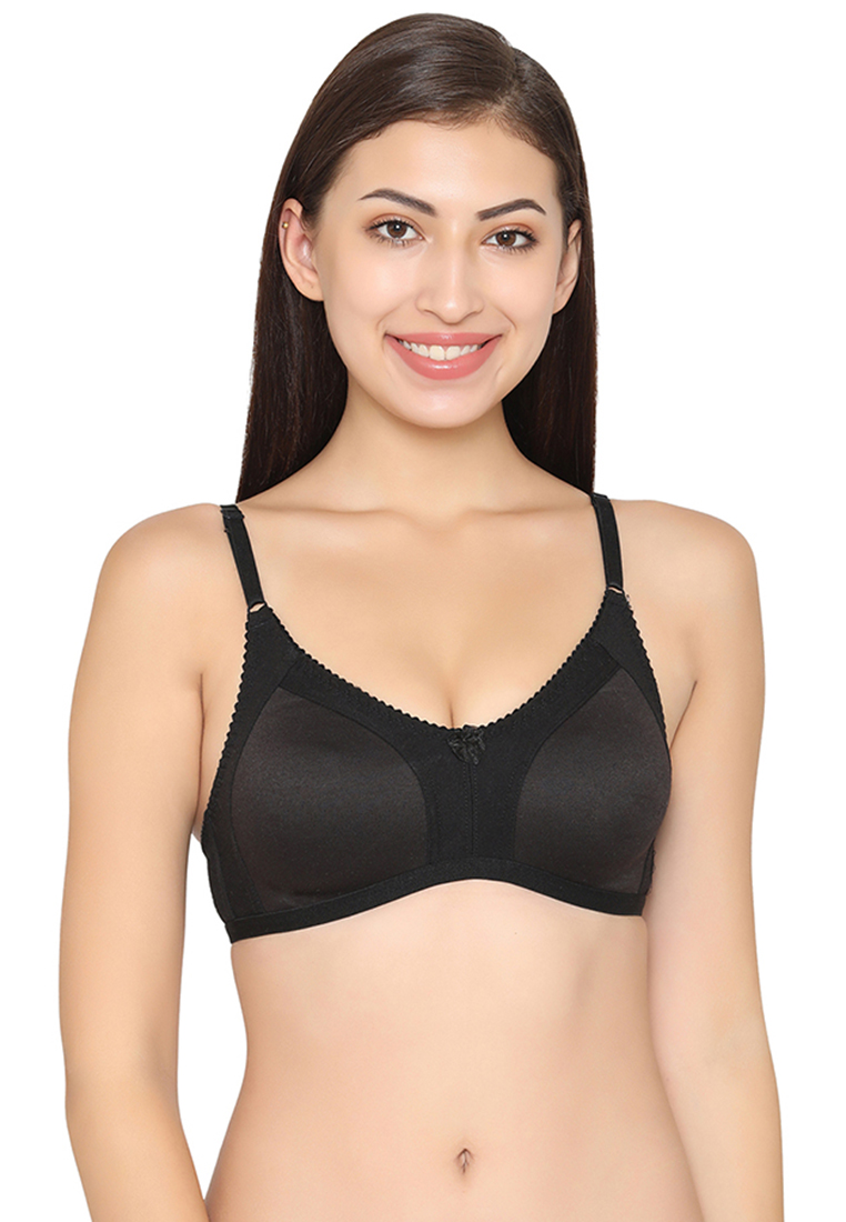 Clovia Non-Padded Non-Wired Full Coverage Spacer Cup Bra in Black - Cotton Rich