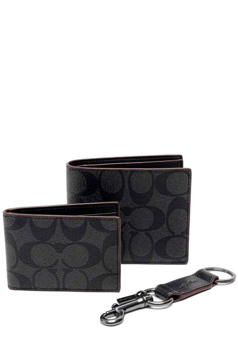 Coach Boxed 3 In 1 Wallet Gift Set In Signature Canvas in Black/ Oxblood CS434