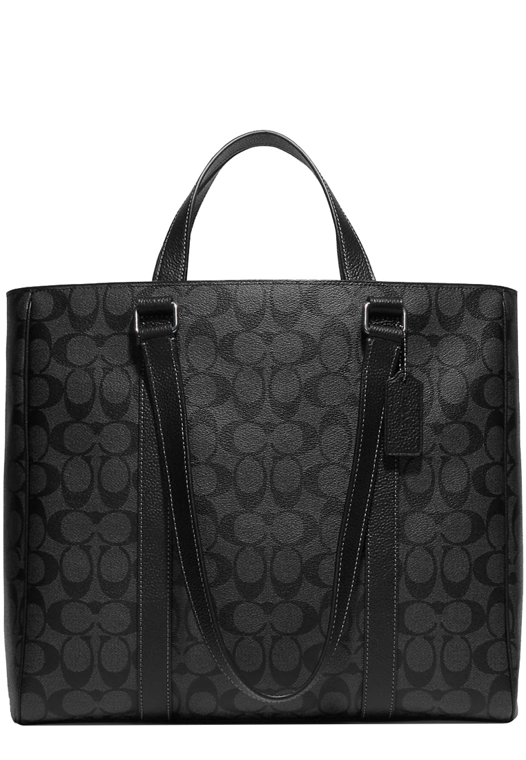 COACH Coach Hudson Double Handle Tote Bag In Signature Canvas in Charcoal/ Black CB849