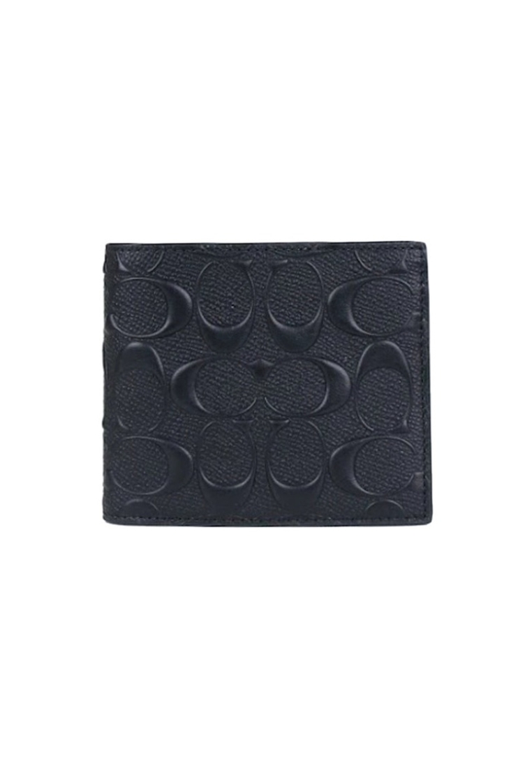 Coach Compact Id 75371 Embossed Leather Wallet In Black