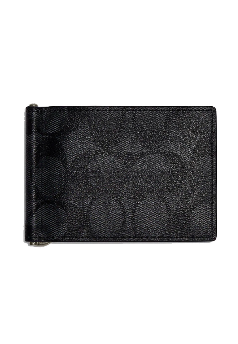 Coach Slim Money Clip Billfold Wallet CH086 With Signature Canvas In Charcoal Black