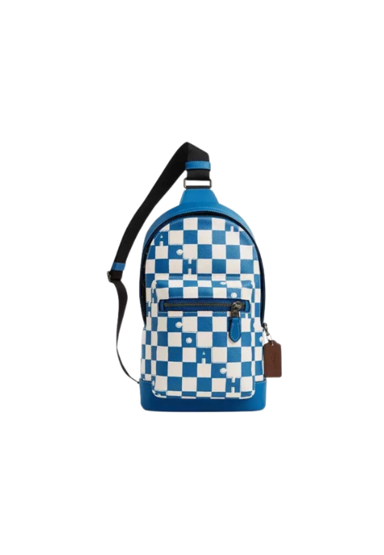 COACH Coach West Pack With Checkerboard Print Crossbody Bag In Blue Jay Chalk CR294