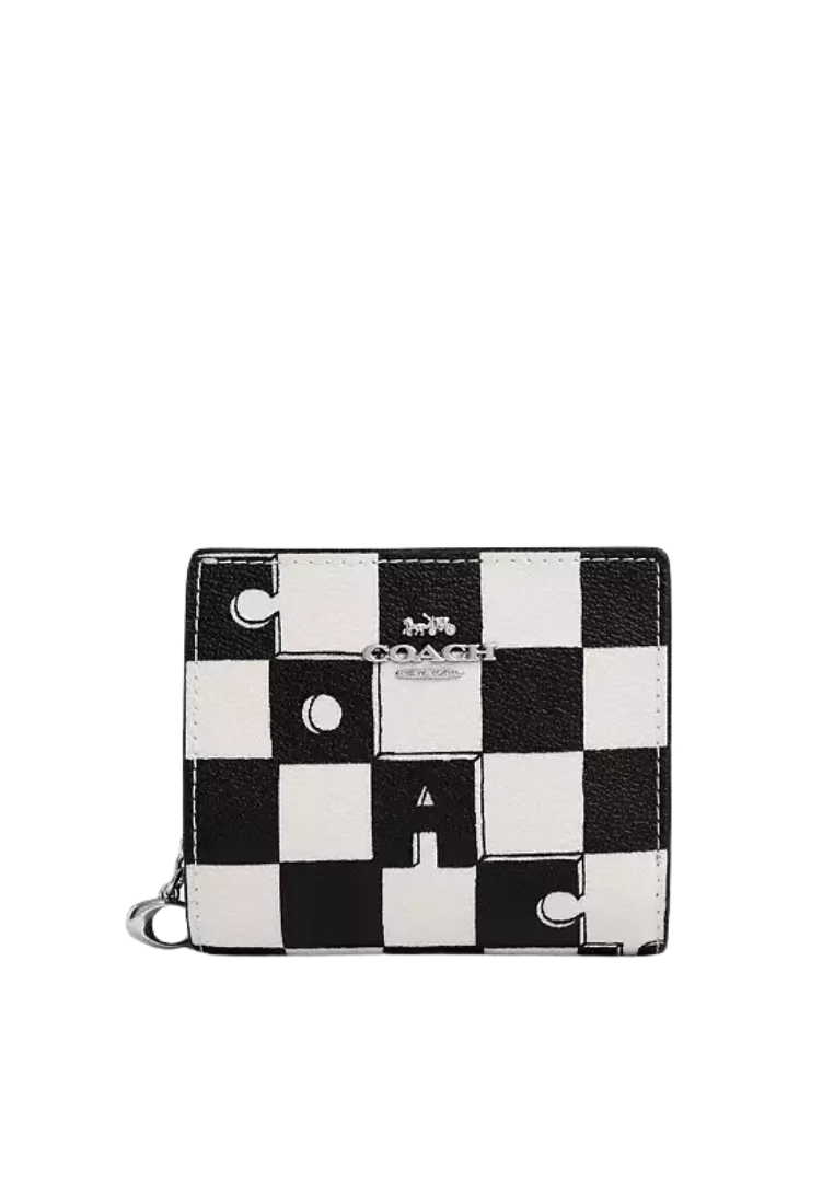 COACH Coach Snap Wallet With Checkerboard Print In Black Chalk CT217