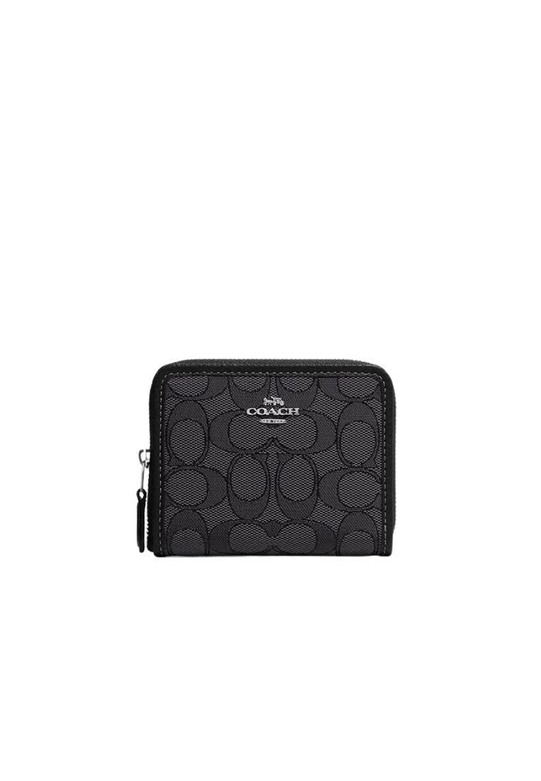 Coach Small Zip Around Wallet In Signature Jacquard In Black Smoked Black Multi CH389