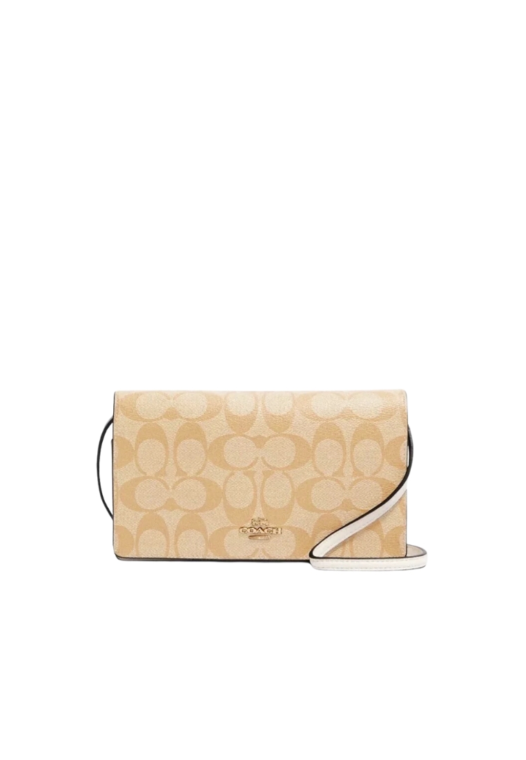 COACH Coach Anna Foldover Clutch Crossbody Bag In Light Khaki Chalk 3036