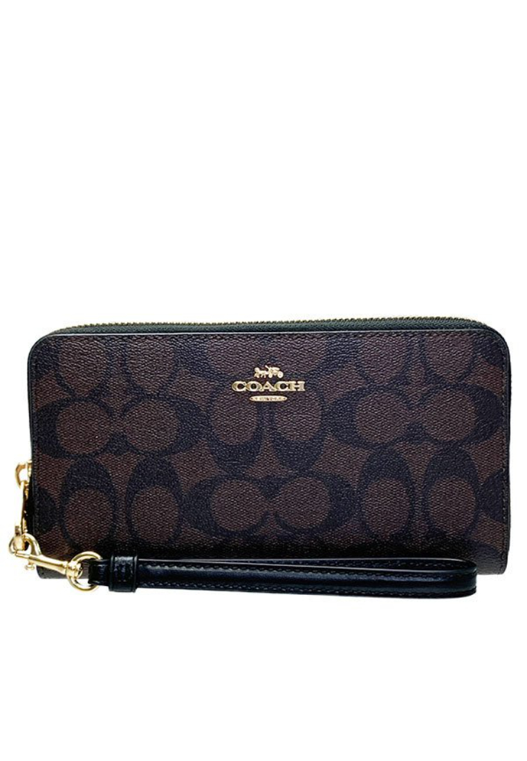 Coach Signature Long C4452 Zip Around Wallet In Brown Black