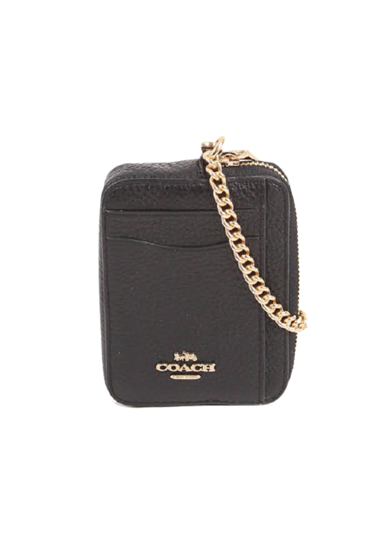 Coach Zip Pebble Leather 6303 Card Case In Black