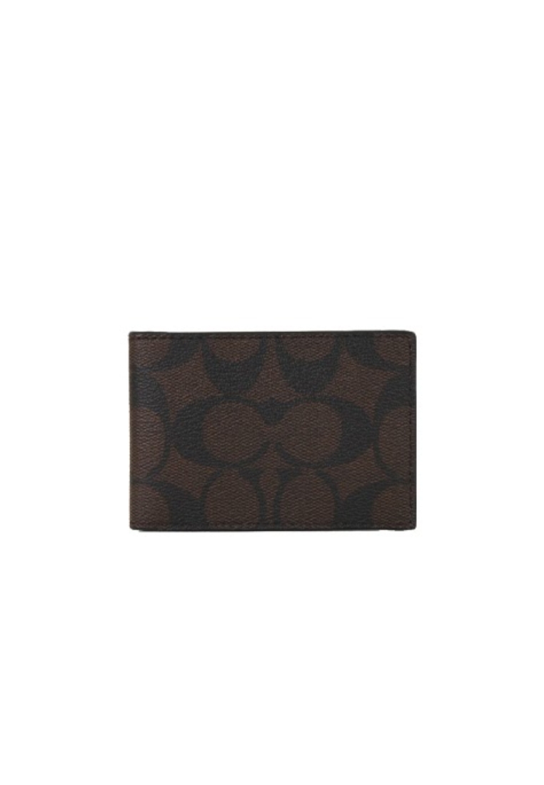 COACH Coach Compact Billfold Wallet In Signature Canvas In Mahogany Black CM166