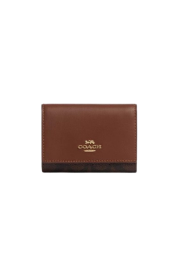 Coach Micro Wallet Signature Canvas In Brown Redwood CM761