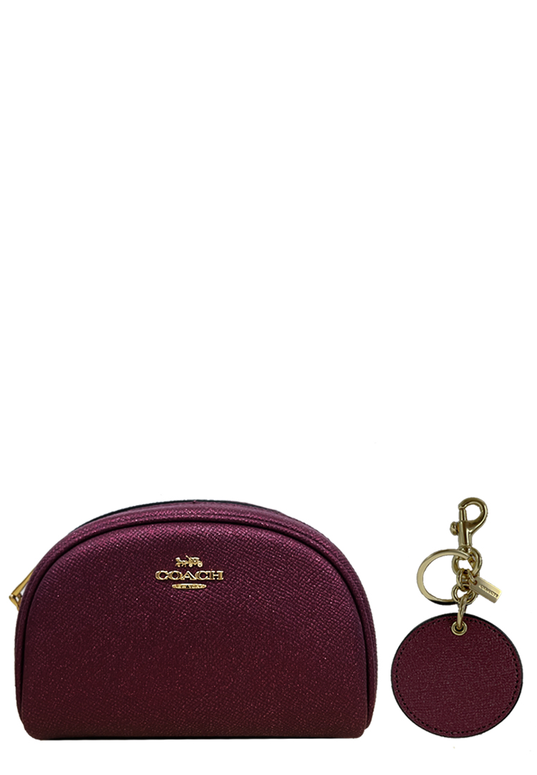 COACH Coach Boxed Dome Cosmetic Case And Mirror Bag Charm Set in Black Cherry CF463