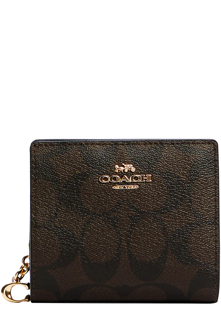 COACH Coach Snap Wallet In Signature Canvas in Brown/ Black C3309