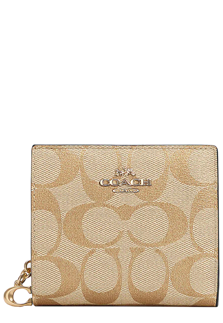 Coach Snap Wallet In Signature Canvas in Light Khaki/ Light Saddle C3309
