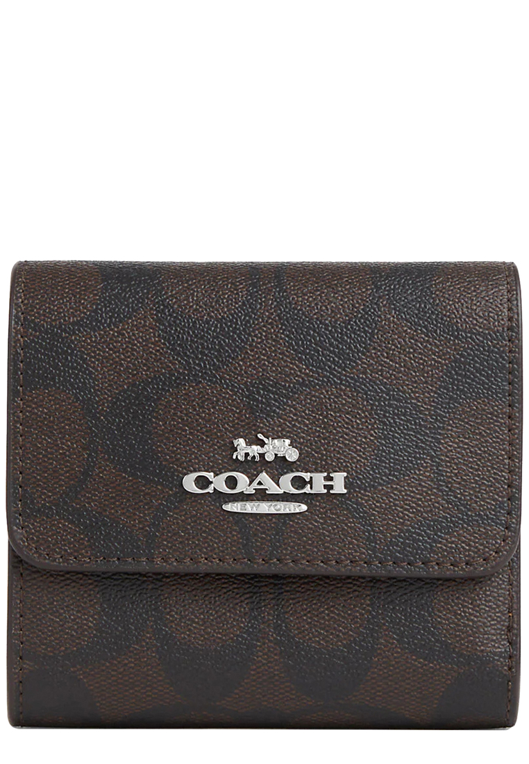 Coach Small Trifold Wallet In Signature Canvas With Colorblock Interior in Brown/ Iris Multi CL472