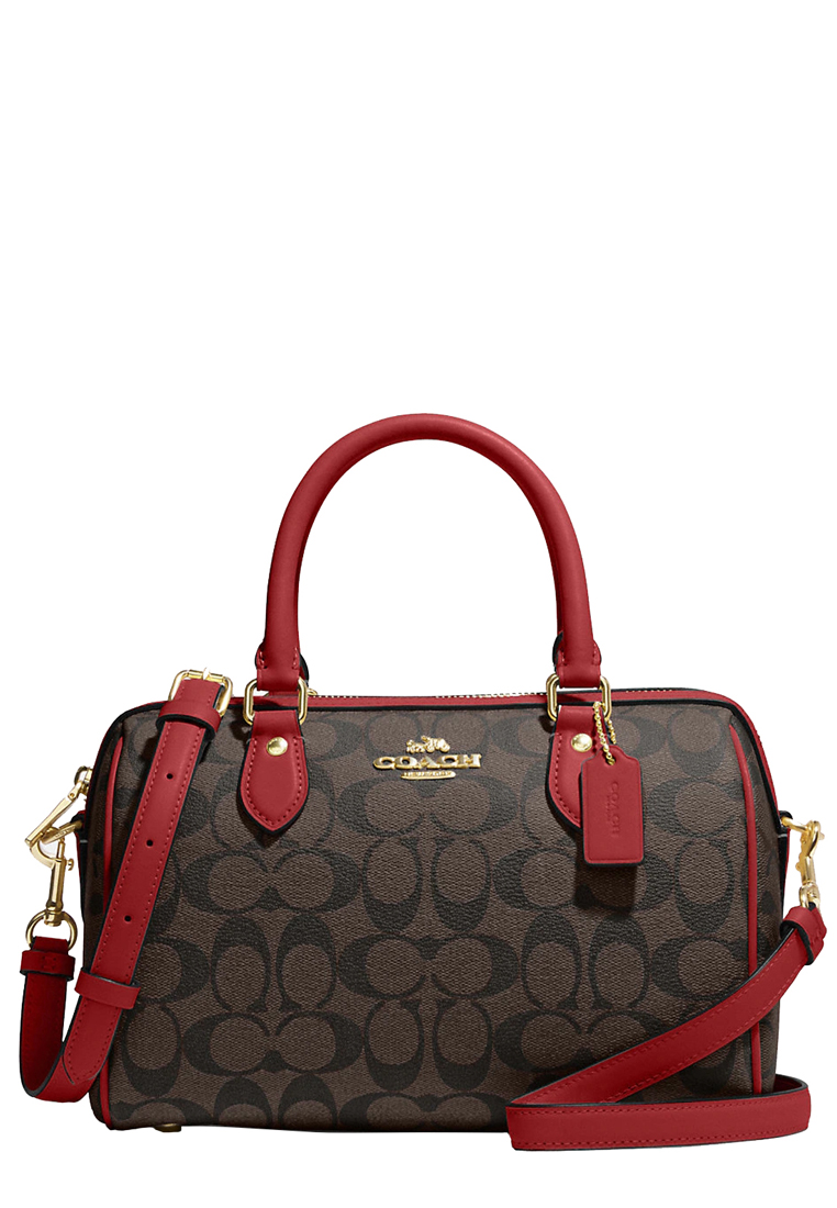 Coach Rowan Satchel Bag In Signature Canvas in Brown/ 1941 Red CH280